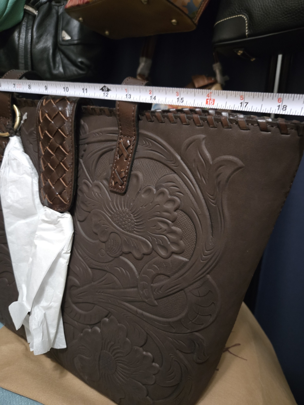 Patricia Nash Lge Rich Brown Floral Embossed Tote with Braided Accent. Rare. NWT - Picture 14 of 17
